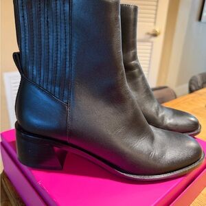 Franco Sarto Black Leather Mid-Calf Block Heel Boots